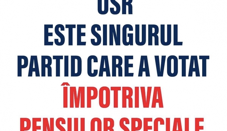 USR CLUJ | USR a fost singurul partid parlamentar care a susținut eliminarea pensiilor speciale. Legea a ajuns astăzi în dezbatere la Senat