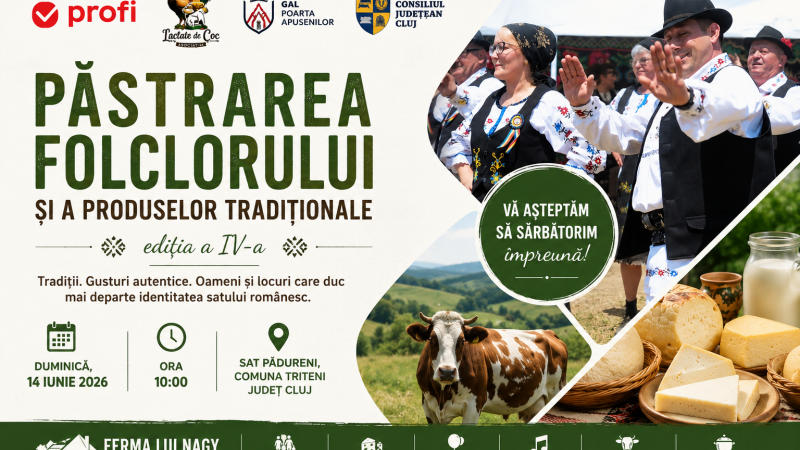 „O zi în inima satului românesc - Ferma lui Nagy găzduiește cea de-a IV-a ediție a sărbătorii tradițiilor autentice”.